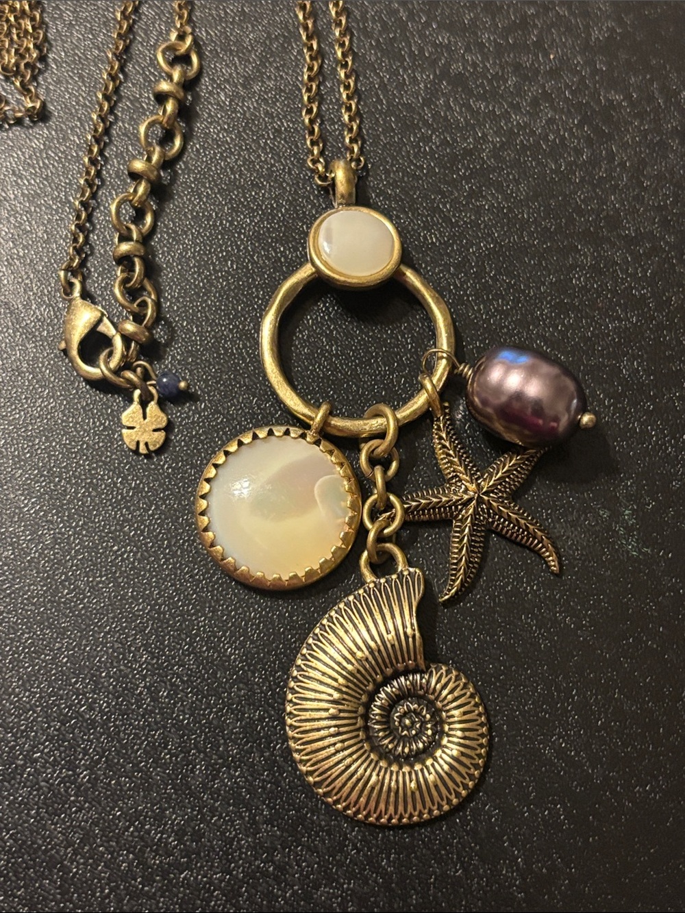Sea‎ Charm Necklace with Starfish Nautilus Shell Mother Of Pearl Discs & Pearl